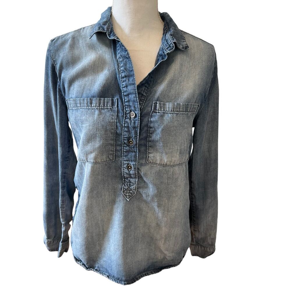 Bella Dahl Long Sleeve Chambray Shirt Blue Vintage Wash S